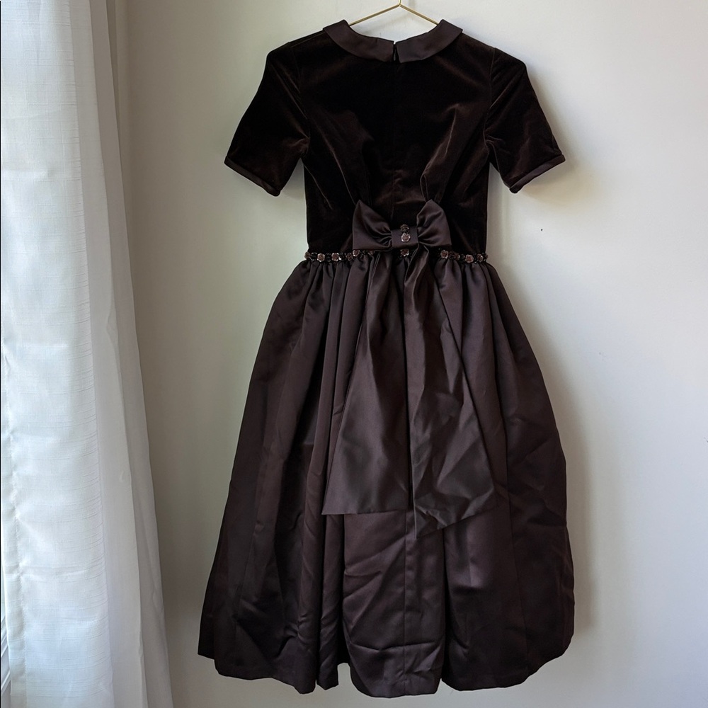 Zoe LTD Formal Dress Gown in Brown Velvet & Satin Bow Party Special Occa Size 16 - Picture 3 of 12